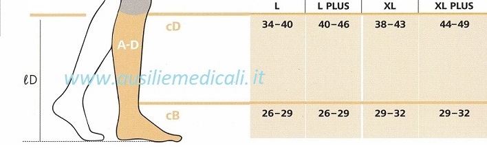 Tabella misure Gambaletti Traditional 503 A-D Sigvaris Seconda Classe 23-32 mmHg